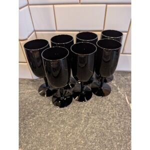 Set of 7 Vintage Morgantown Black Glass Goblets or Water Glasses